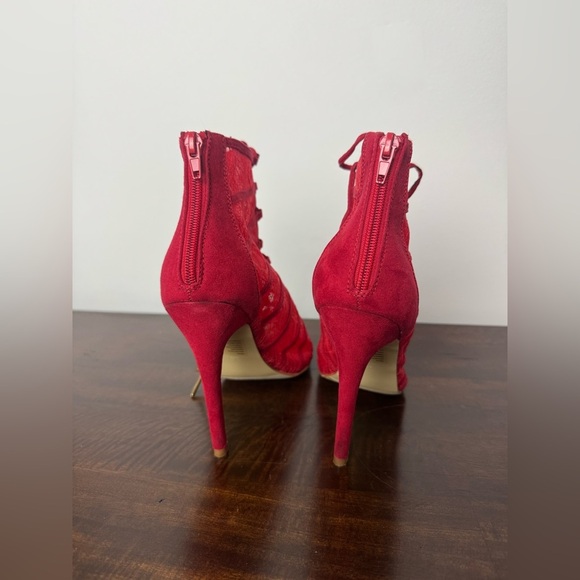 JustFab Red Lace Up Stiletto Heels, US Size 8.5 - Picture 6 of 10